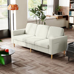 Canapé 3 places en velours, coussins à ressorts, 192x80x84,5cm, beige