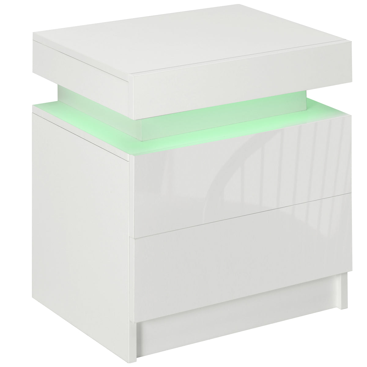 Table de chevet lumière LED RVB avec haute brillance avec 2 tiroirs blanc