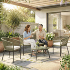 Salon de Jardin Extérieur 4 Places, canapé 2 Places, 2 Fauteuils et Table Basse Verre Trempé Crème