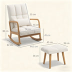 Fauteuil à bascule avec repose-pieds, en tissu, pieds en bois, 64,5 x 82 x 89 cm, blanc