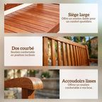Banc de Jardin 2 Places avec Housse Imperméable et Dossier Ergonomique, Bois Marron Clair
