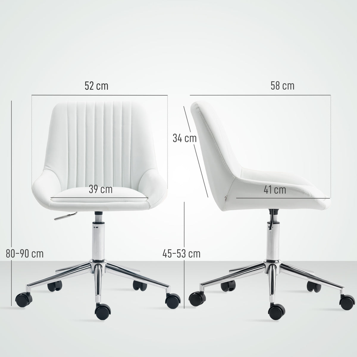 Fauteuil de bureau sans accoudoirs, 52x58x80-90cm, blanc