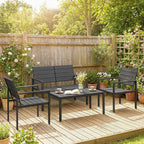 Salon de Jardin Extérieur 4 Pièces, Canapé 2 Places, 2 Chaises, Table Basse, Effet Bois Noir