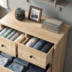 Commode 5 tiroirs, chêne et poignée métal noir
