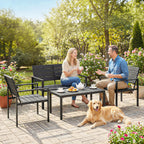 Salon de Jardin Extérieur 4 Pièces, Canapé 2 Places, 2 Chaises, Table Basse, Effet Bois Noir