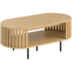 Table basse ovale, design lattes, 100 x 50 x 40 cm, effet bois naturel