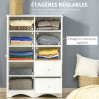 Armoire avec Porte et 5 étagères, 3 niches, 2 tiroirs, blanc