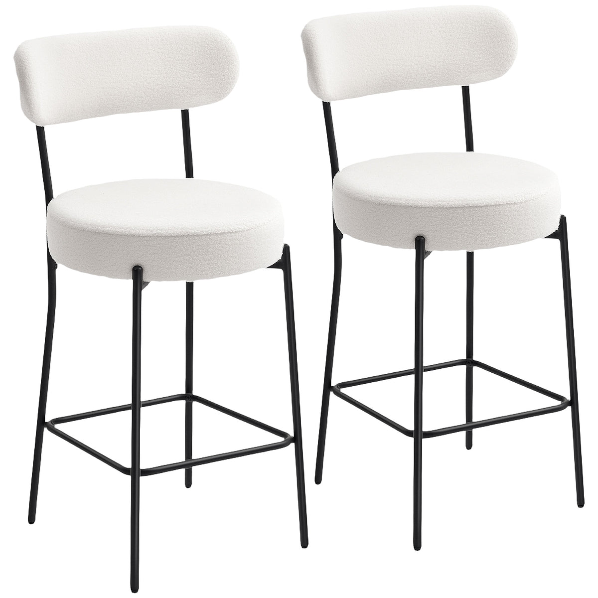 Lot de 2 tabourets de bar, dossier courbé, repose-pieds, 49x52x95cm, crème