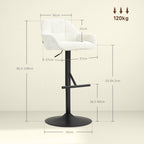 Lot de 2 tabourets de bar, tissu effet lin et base en acier 52,5 x 53 x 86,5-108 cm crème