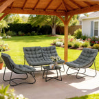 Salon de Jardin 4 Pièces avec Coussins Épais 8cm, en Acier, Gris