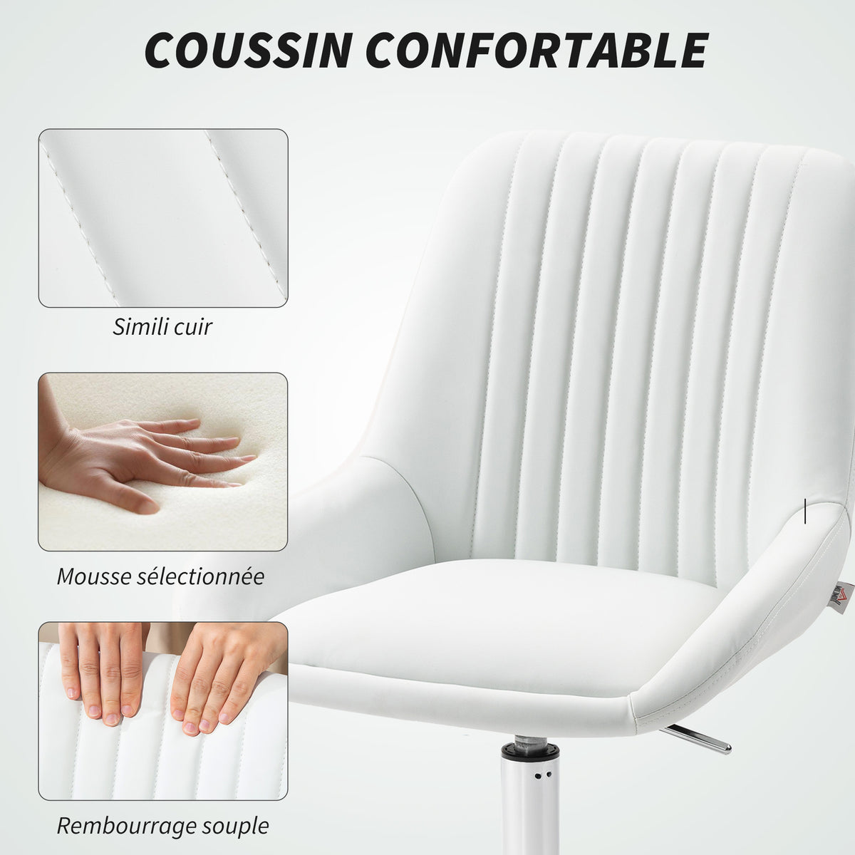 Fauteuil de bureau sans accoudoirs, 52x58x80-90cm, blanc