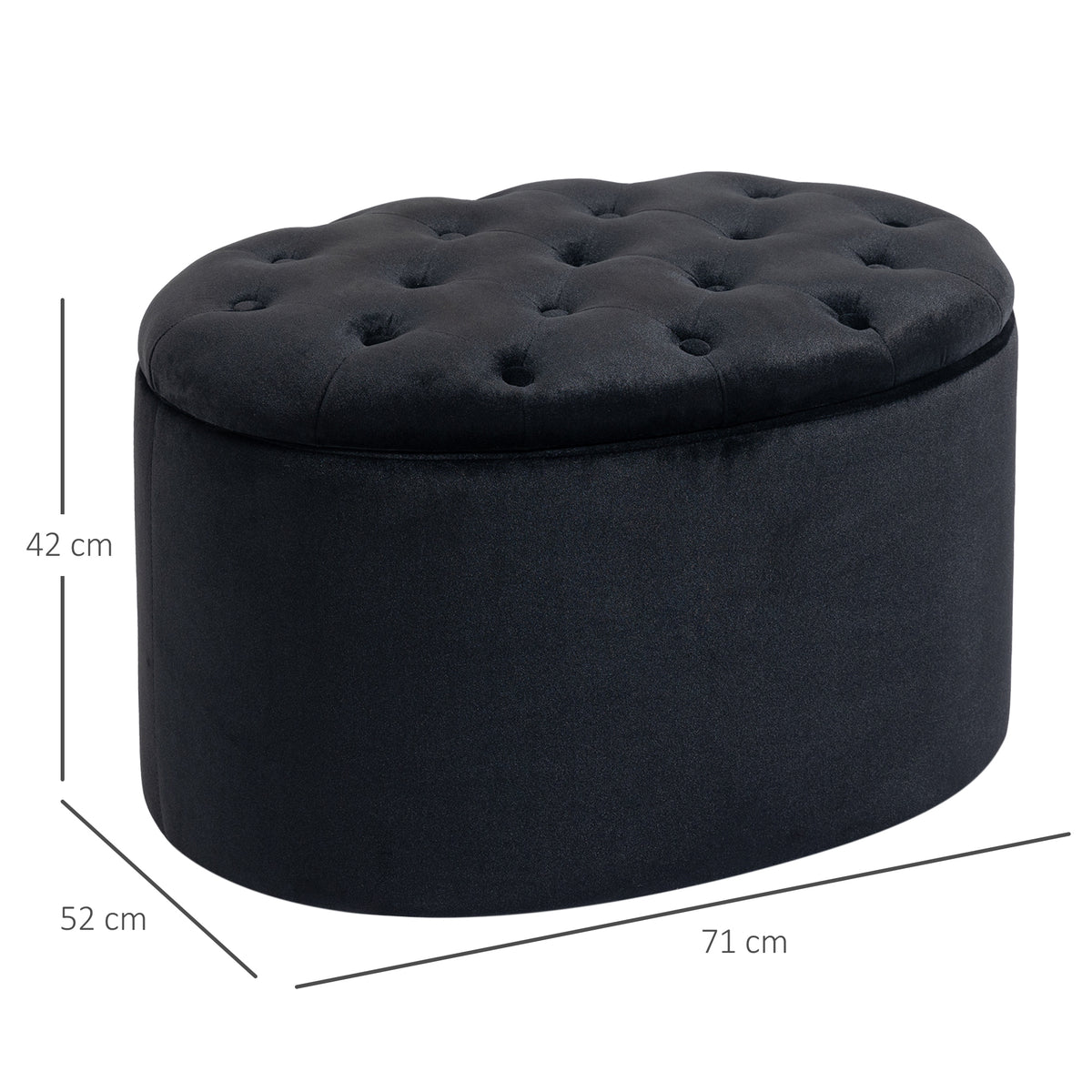 Banc de rangement rembourré avec espace de rangement 71 x 52 x 42 cm noir