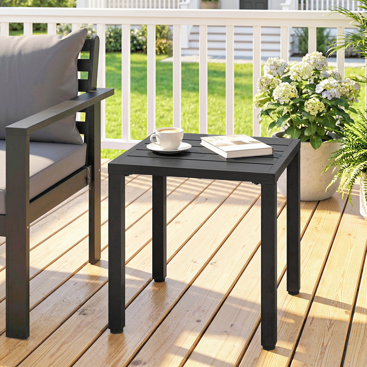 Table de jardin carrée, cadre en métal,noir