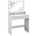 Coiffeuse avec miroir, tiroirs, 3 modes d'éclairage, 10 ampoules, 80 x 40 x 135 cm, blanc